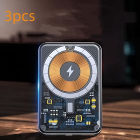Aluminum Alloy Transparent Magnetic Power Bank Industrial Wind Fast Charging Mobile Power Supply Wireless Charger Large Capacity 10000 MA (Option: 3pcs set-10000MA)