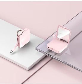 Mini Keychain Comes With Wire Diamond-encrusted Beauty Mirror Mobile Charging Bank (Option: Pink-Android-5000mah)